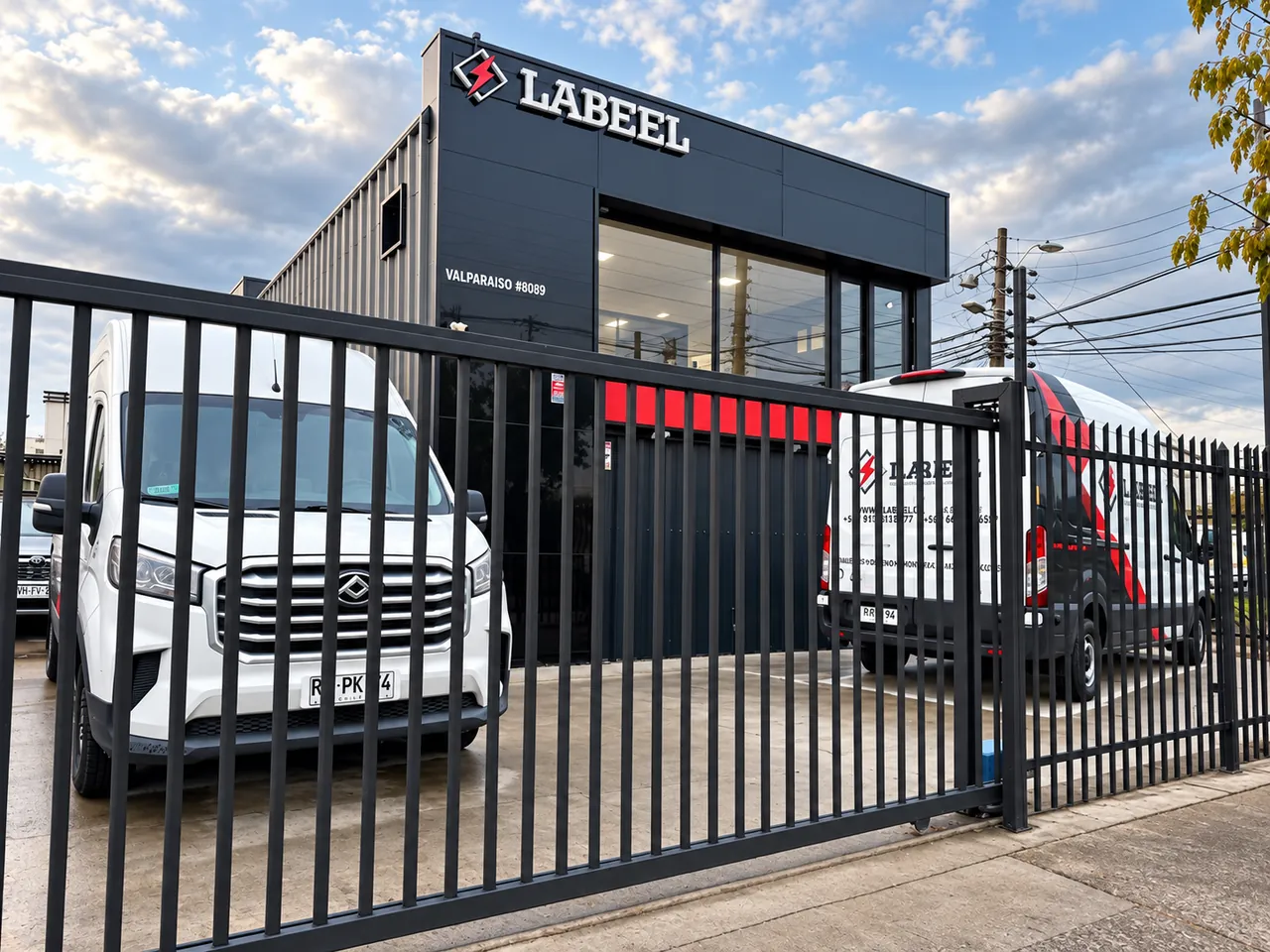 Fachada de LABEEL y vehículos del laboratorio en Temuco